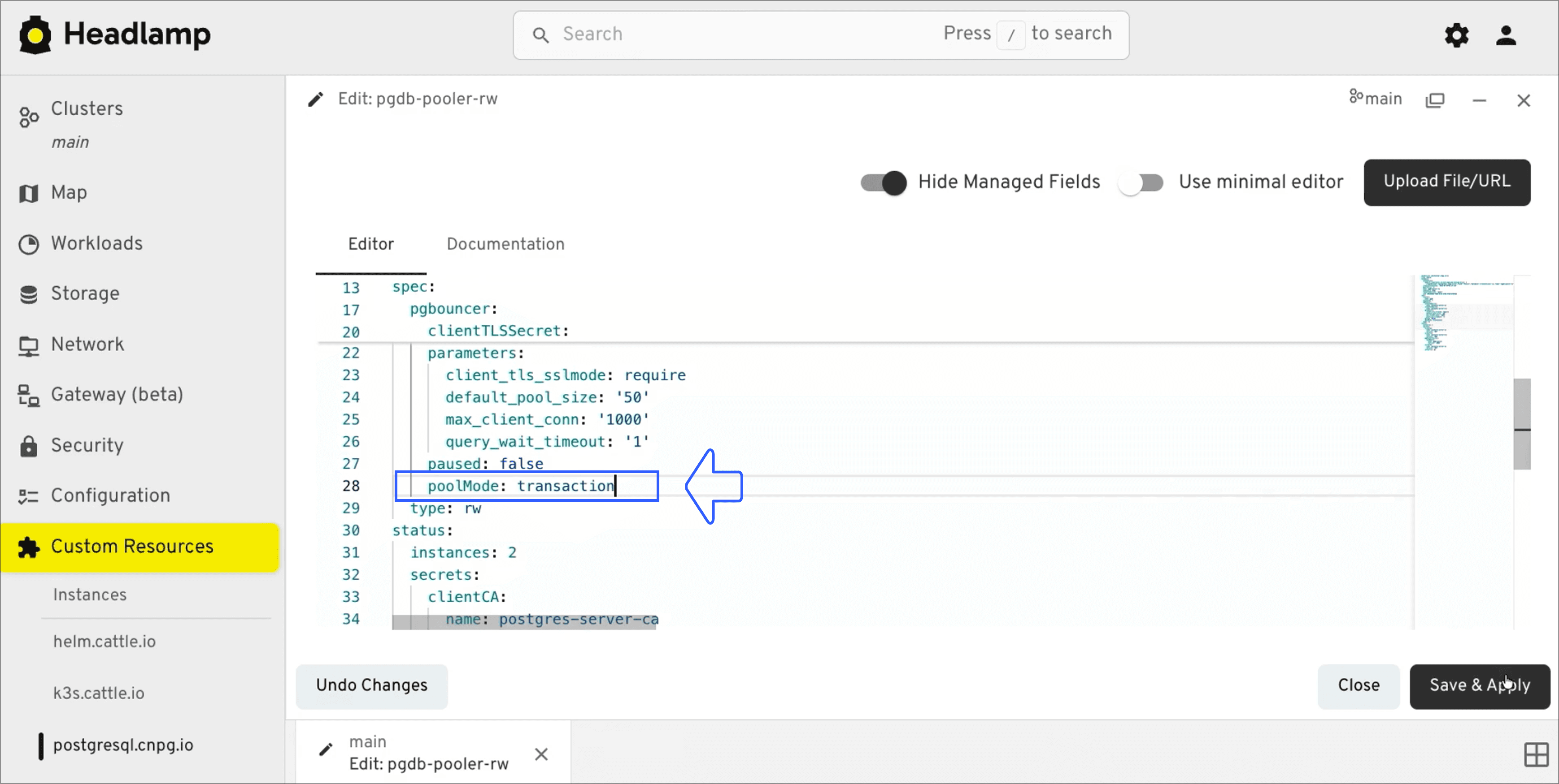 Transaction mode configuration change