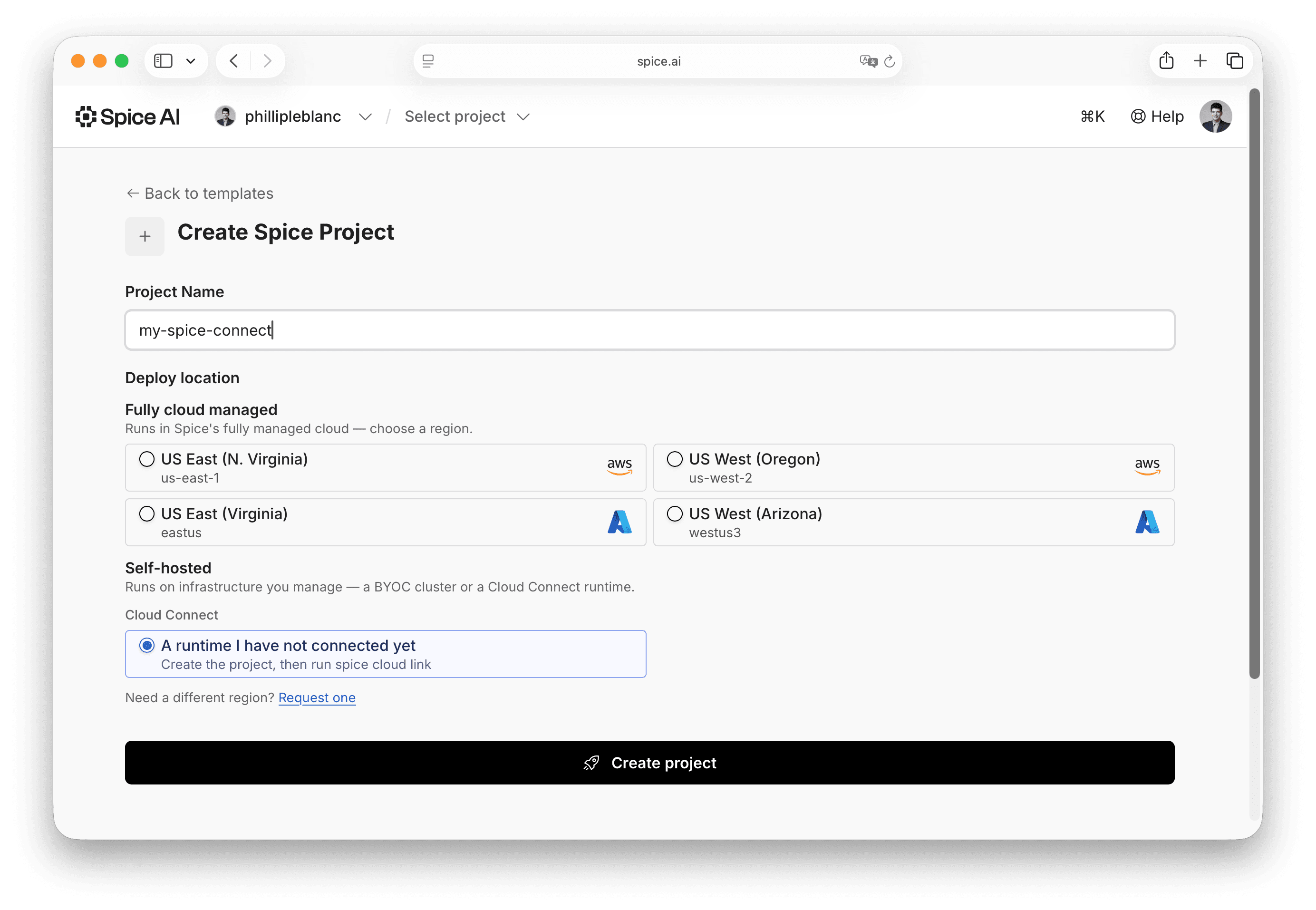 Spice Cloud Connect connected runtime dashboard