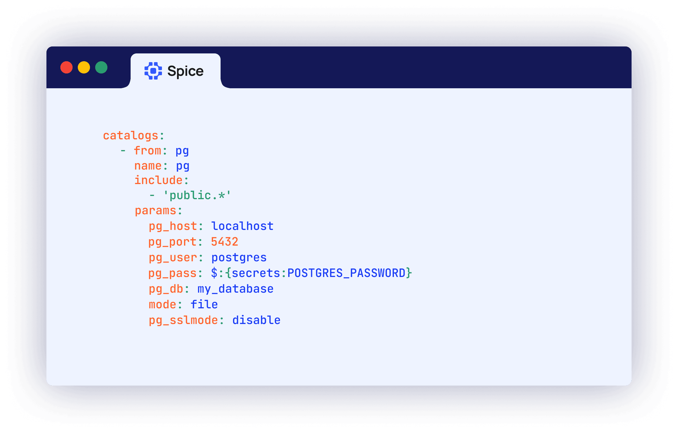 PostgreSQL catalog connector example in Spice