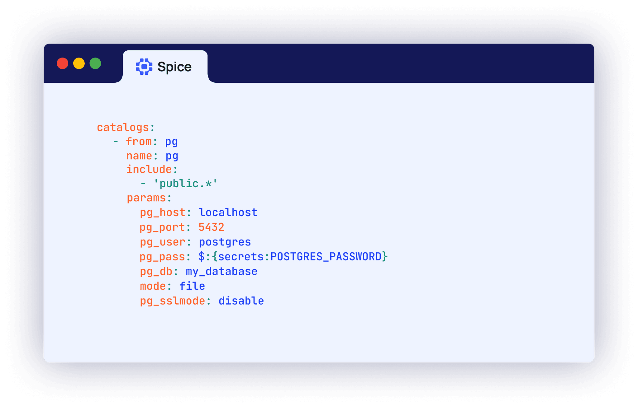 PostgreSQL catalog connector example in Spice