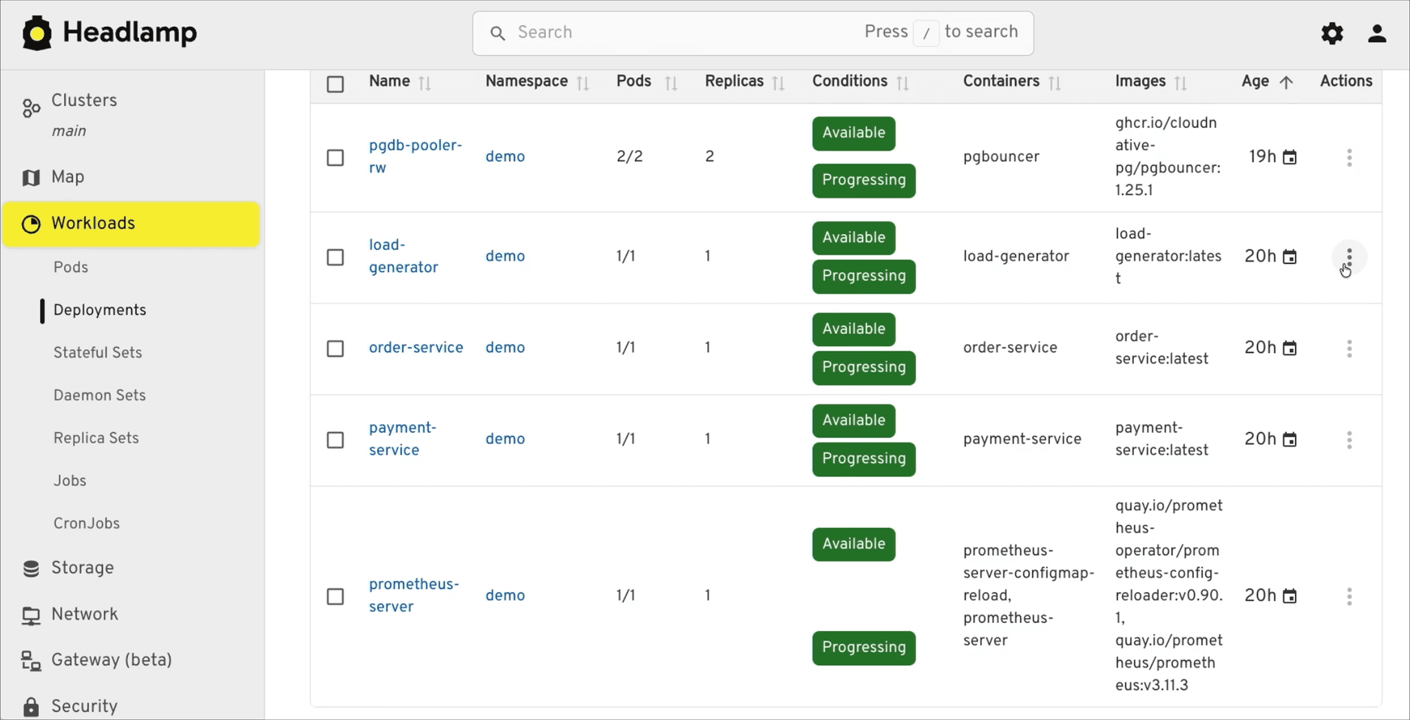Backend service setup with one replica, healthy state
